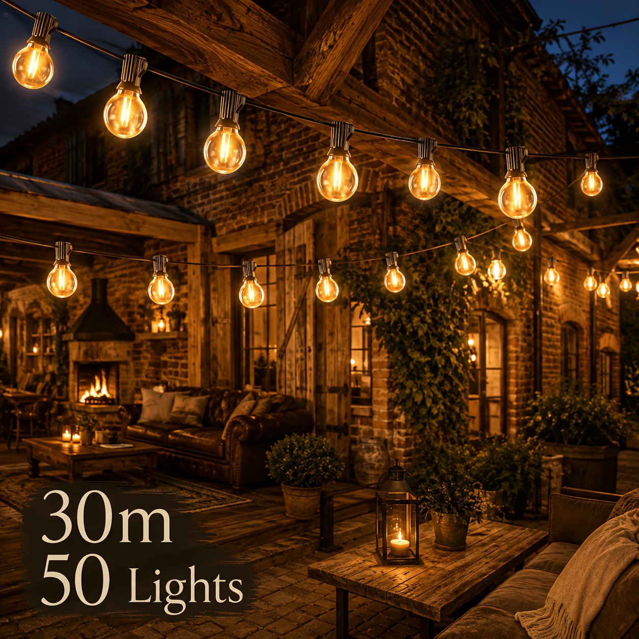 Image of G40 Outdoor Fairy Lights 20m/30m/46.6m Outdoor Led Fairy Lights, G40 Outdoor Bulbs, 8 , Suitable For Gardens, Gazebos, , Camping, Parties, And Weddings