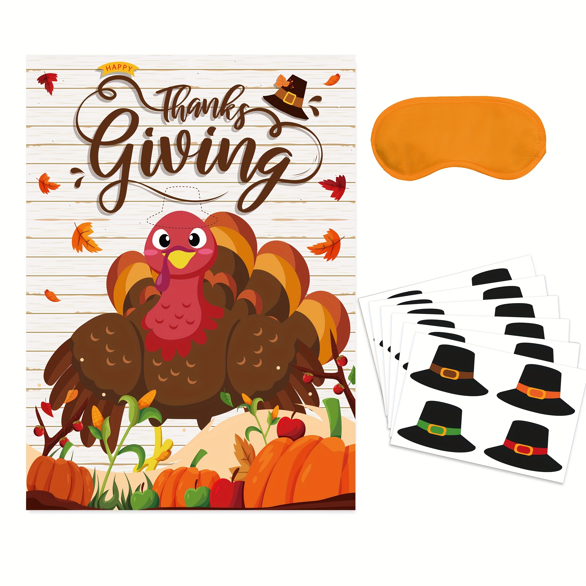 

Thanksgiving Party Game Poster Set With Eye Mask And Stickers For Adults, Turkey & Design, Decor, Unisex Birthday, Anniversary, Wedding & Baby Shower Gift, Paper Party Supplies, 14+