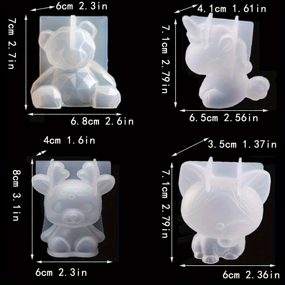 3d Animal Resin Silicone Molds 4pcs