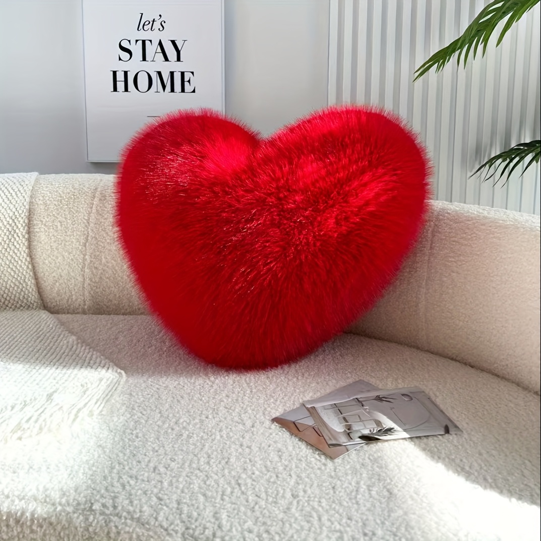TEMU 1 cuscino a forma di cuore in peluche rosa a forma di cuore, cuscino decorativo per soggiorno, regalo di compleanno, cuscino in peluche volpe, e