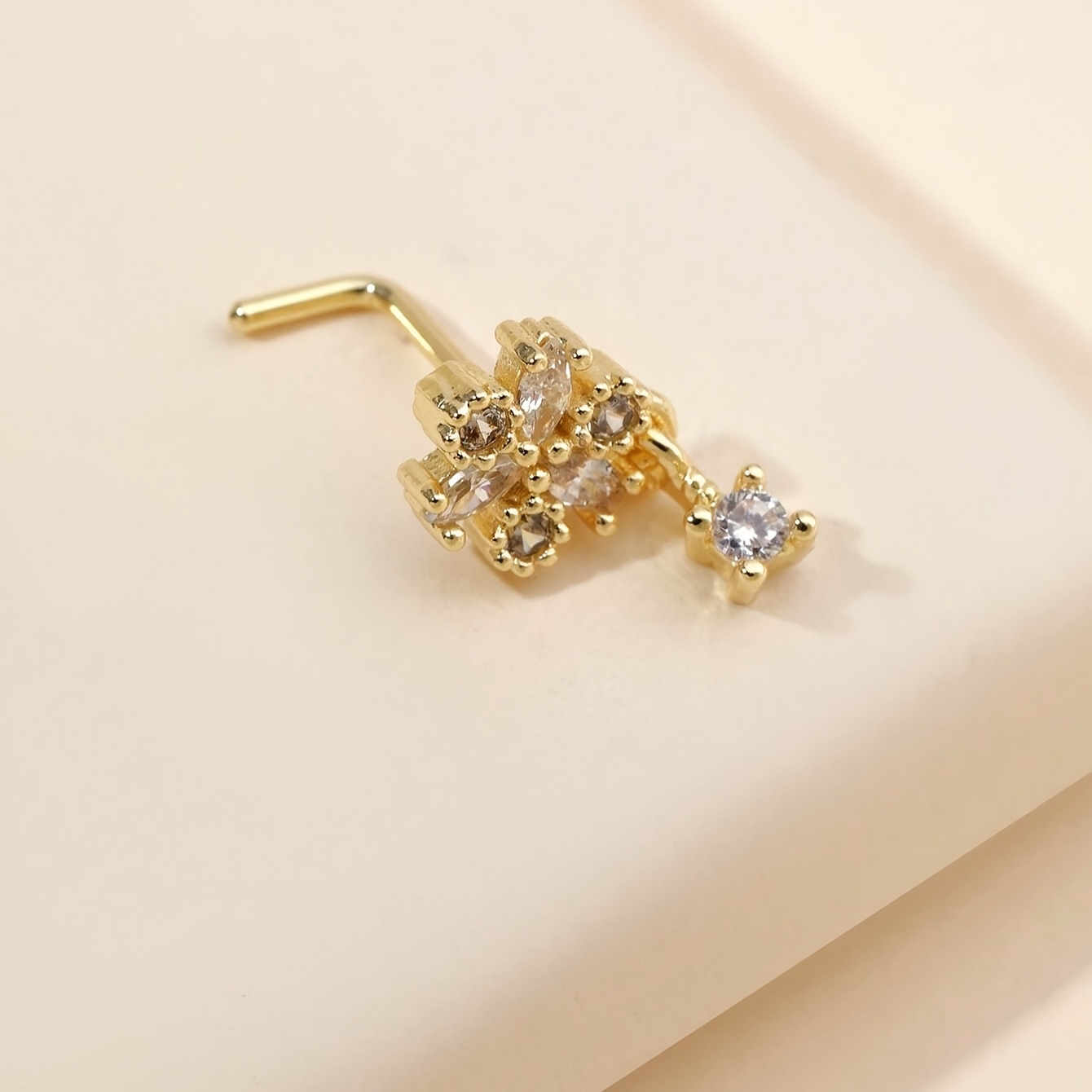Women's Silvery Color Paved Flower Pendant Nose Ring