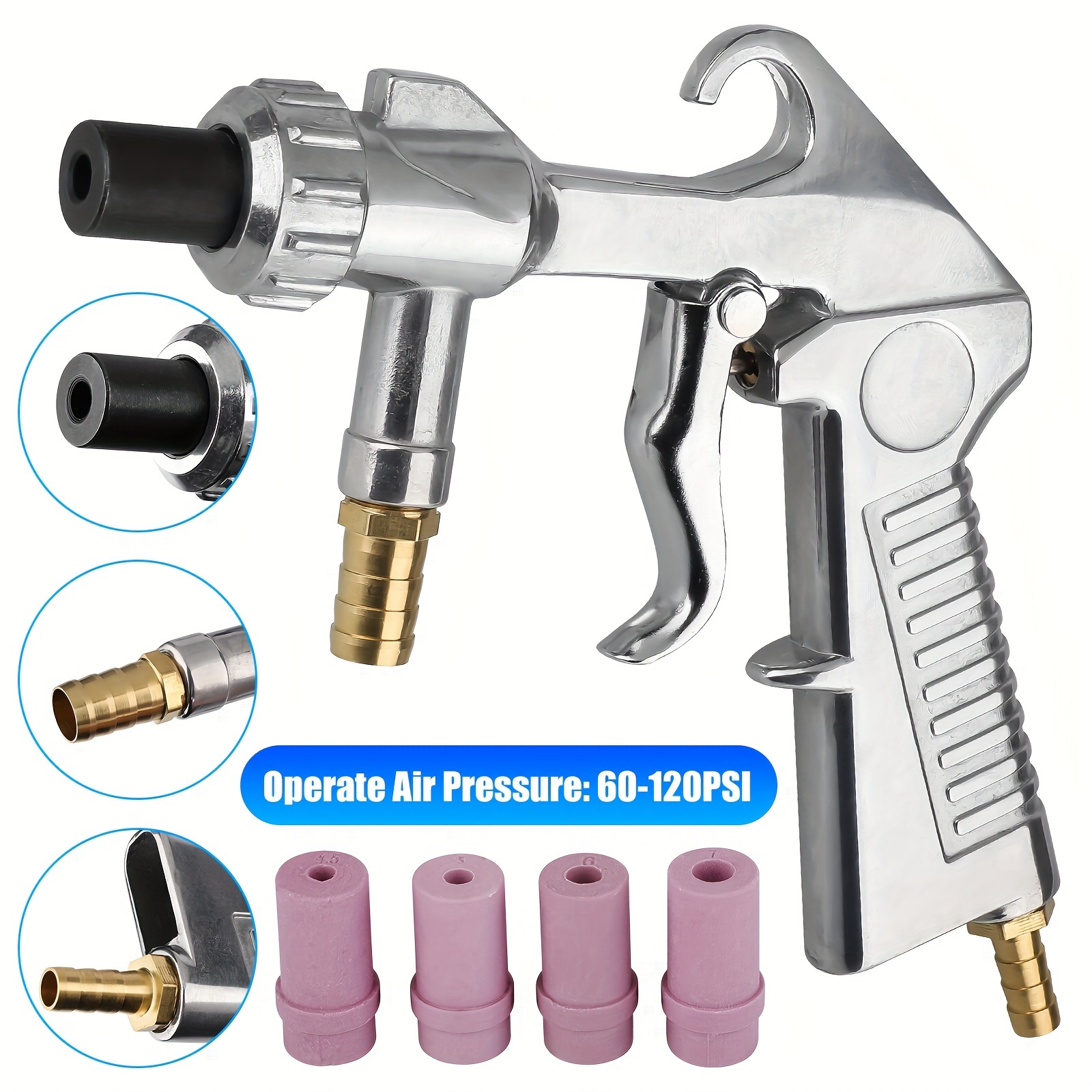 

Pneumatic Sandblasting Gun, Handheld Air , With 4 Ceramic Nozzles, Kit For Rust Removal