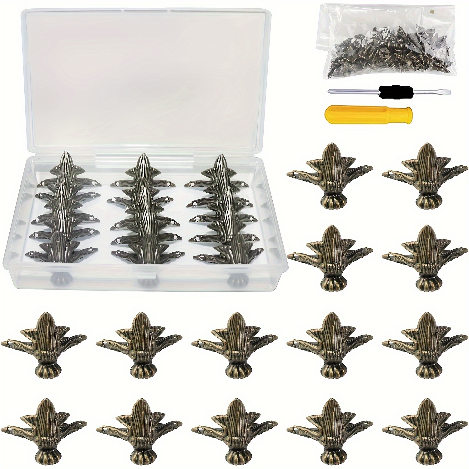 

20pcs Antique Zinc Alloy Furniture Feet With Screws & Screwdriver - Vintage Decorative Legs For Jewelry Boxes, Shelves & Tables