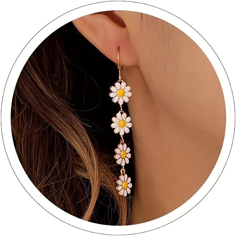 

Women's Floral Earrings, Daisy Earrings, Sunflower Earrings, Women's Spring Summer Long Pendant Earrings, Holiday Earrings