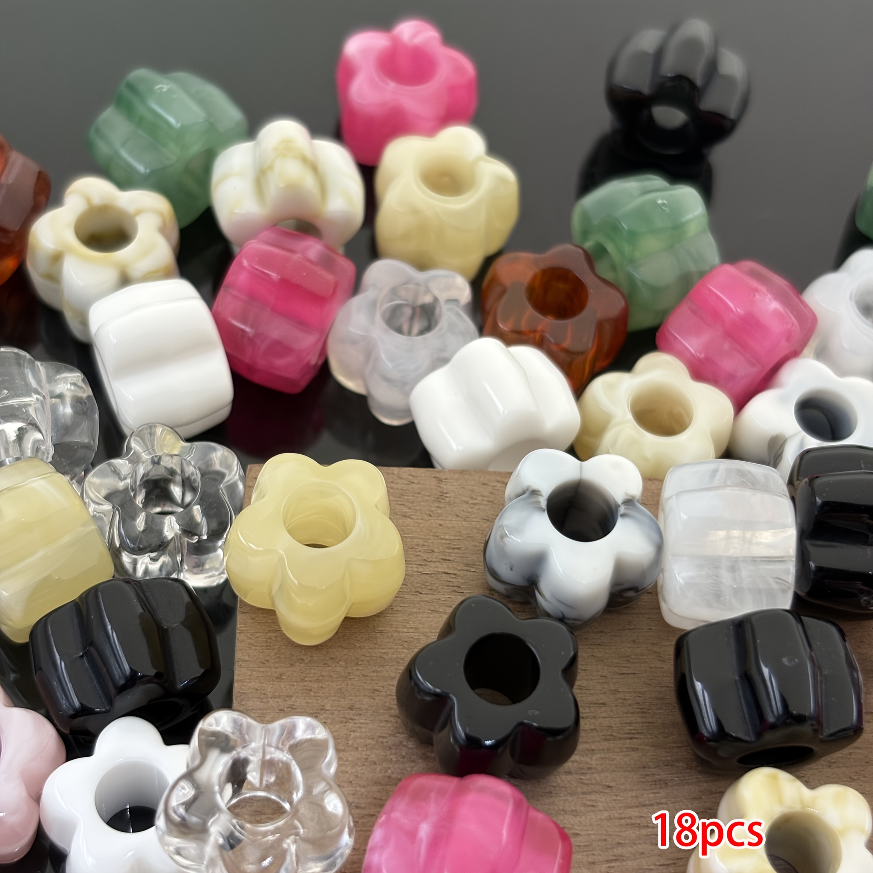 TEMU 18pcs 10 X 14mm Multicolor Large Hole Acrylic Transparent Flower Loose Beads For Clothing, Shoes And Jewelry Additions, Shoe And Boot Additions,