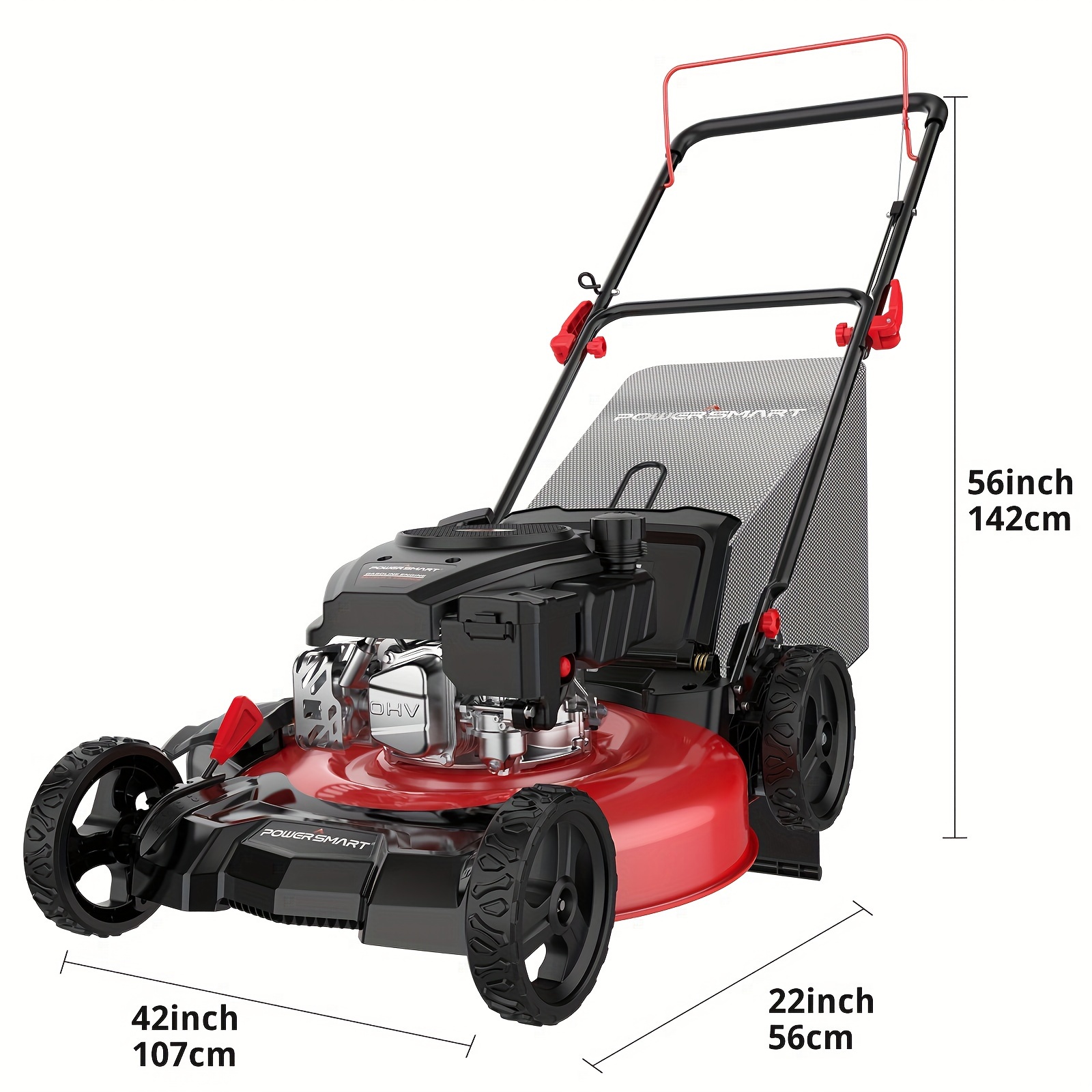 

Powersmart Gas Push Lawn Mower 21in. 144cc 4-cycle Engine 3-in-1 Mulch, Bag, Side Discharge, 6-position Height Adjustment