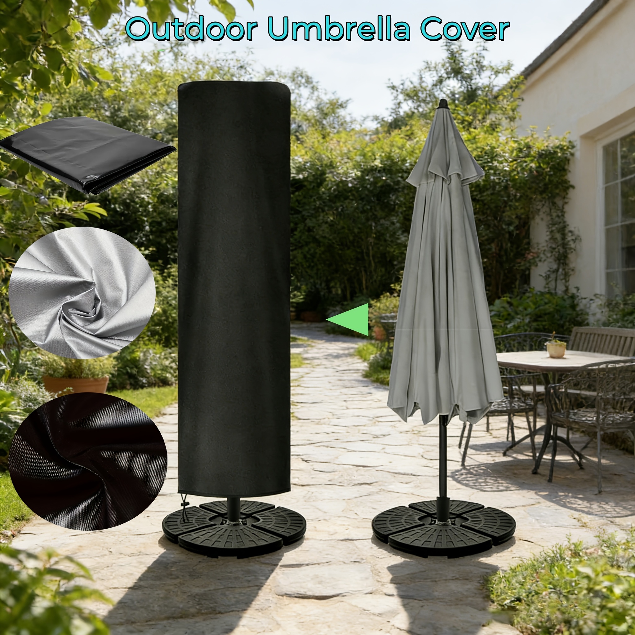 Image of 1pc Patio Parasol Cover, Outdoor Umbrella Cover - Durable Protective Cover For Outdoor Garden Umbrellas, Black