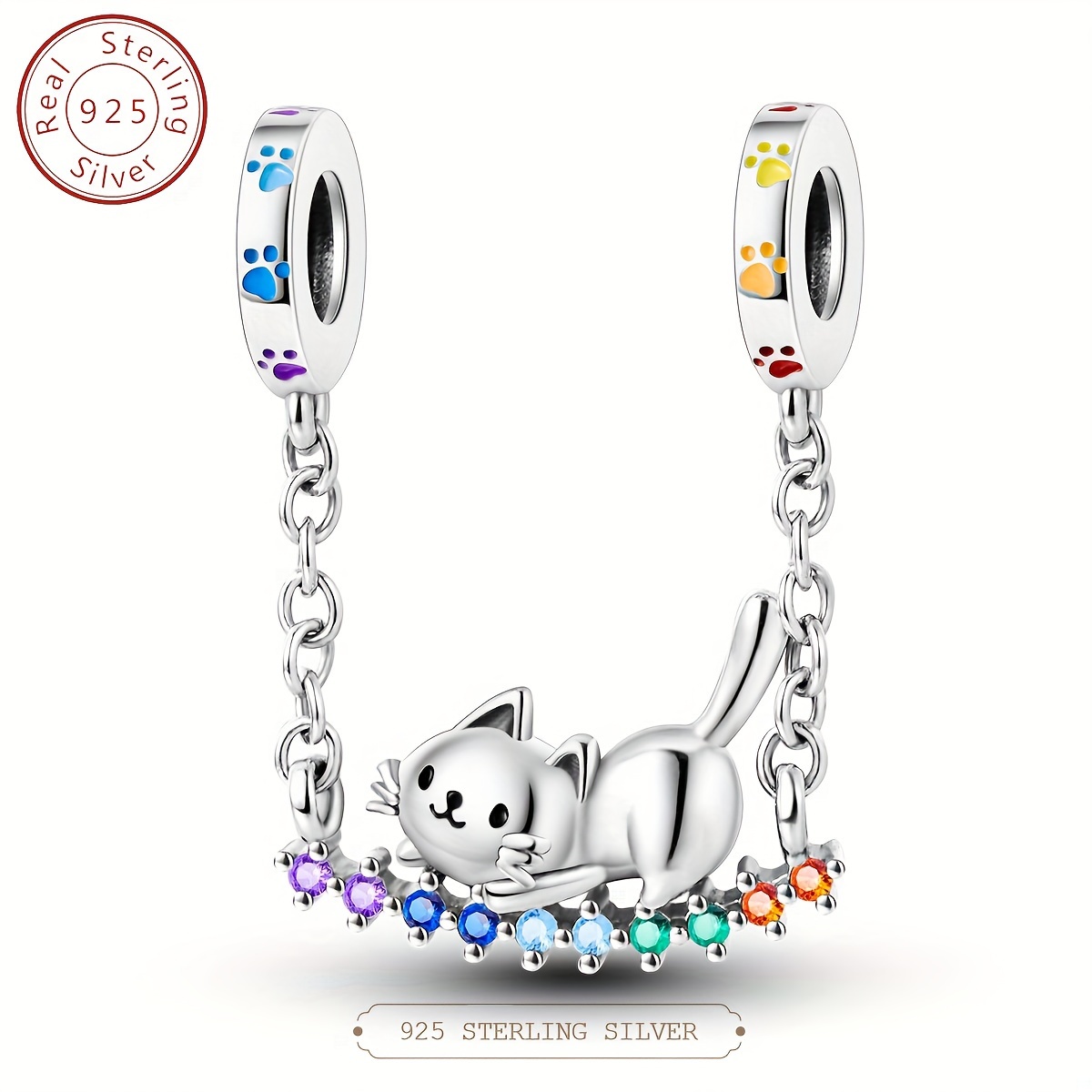 

S925 925 Sterling Silver Little Cat Dangle Charm Beads Fit For Original Bracelet Bangle Diy Fine Jewelry Making Gift
