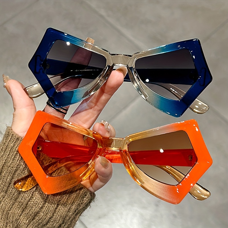 Geometric Pattern Colorful Lens Y2K Style Glasses, Su Cyber Y2K Sunglasses Women Punk Fashion Geometric Wraparound  main image 4