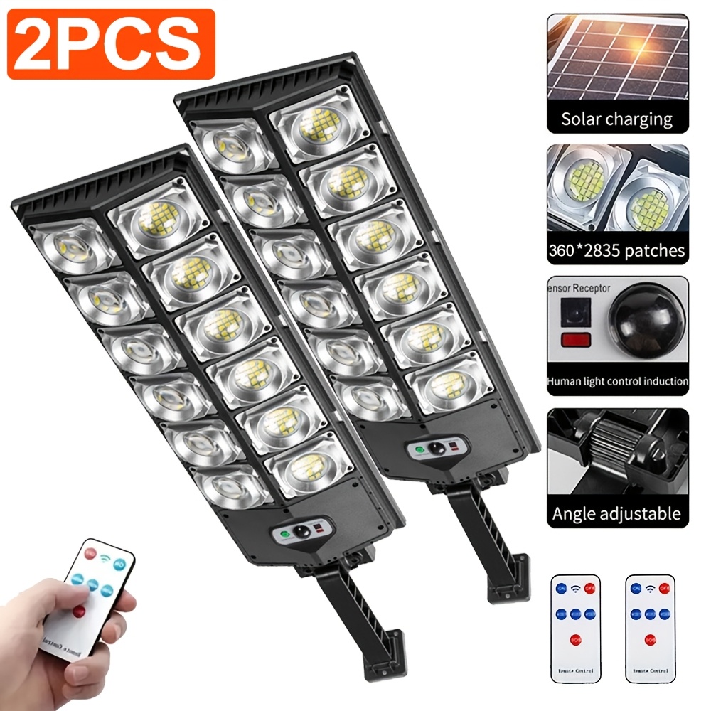 TEMU 2pcs Outdoor Solar Street Light With Remote, Solar Motion Sensors Light With 3 Lighting , 320° Wide-angle Solar Safety Floodlight, For Garden,