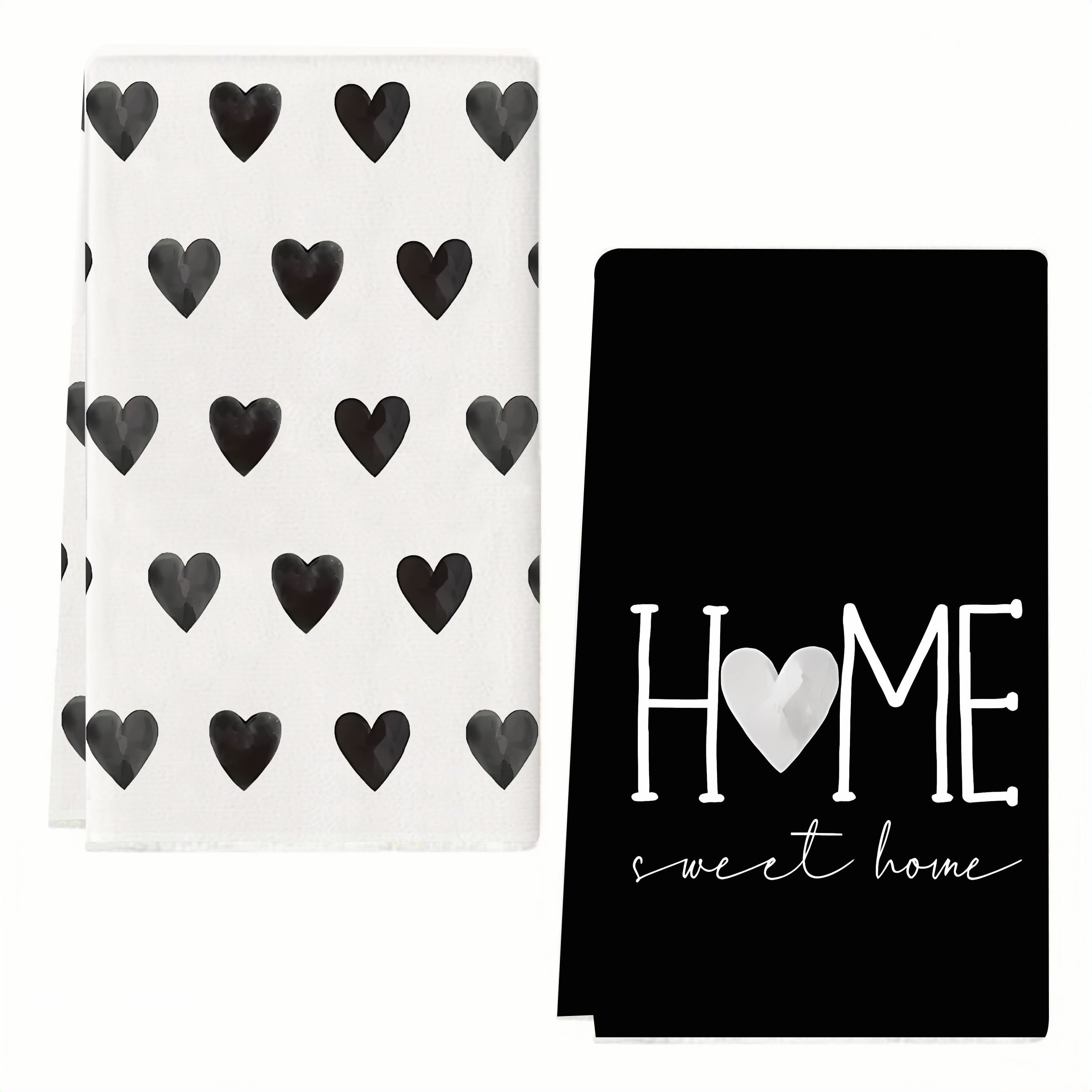 

2pcs Valentine's Day Kitchen Towels - Black & White With "" Text, Soft Absorbent Microfiber Dishcloths For Holiday Decor, Hand & Table Towels, Kitchen & Home Decoration