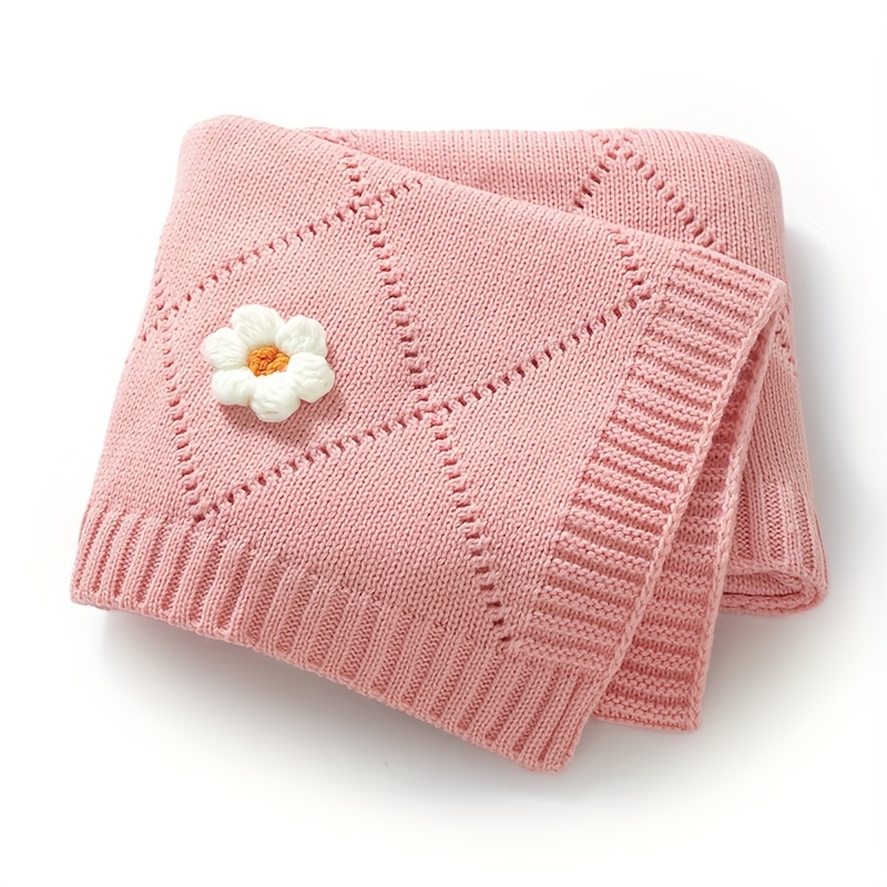 Image of Ins- Knitted Openwork Cute Three-dimensional Small Flower Hand-knitted Children's Blanket, Kids' Throw Blanket, Knitted Blanket, Mother's Day Gift