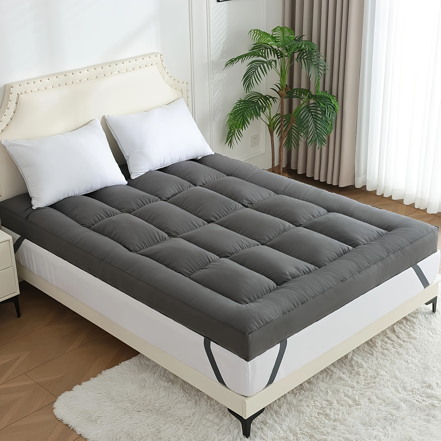 TEMU 1200 Gsm Overfilled Cooling Extra Thick Mattress Topper - Mesh Structure Construction, Down Alternative Filling, Suitable For Back To School, Hotel