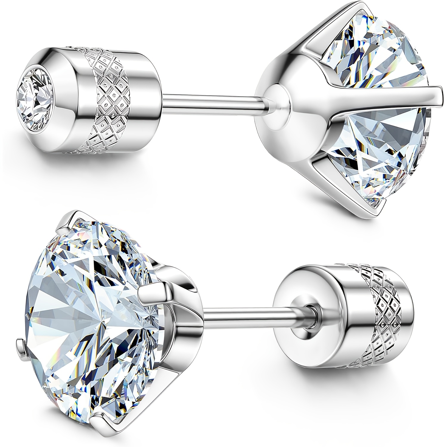 TEMU Hypoallergenic 316l Stainless Steel Screw Back Earrings 20g Post For Sensitive Ears Cubic Synthetic Cubic Zirconiaia Earring Studs For Women Men