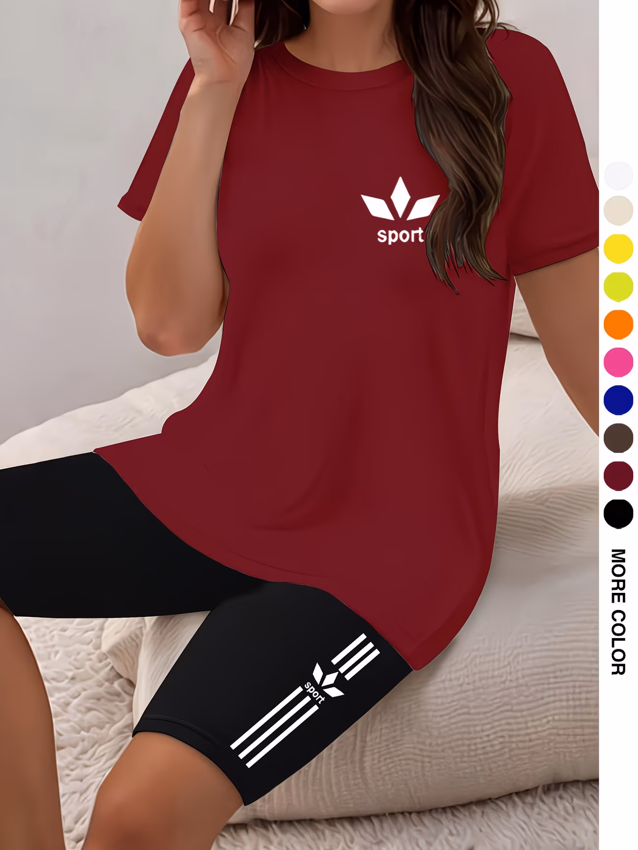 ensemble pièces pour femmes, haut à manches courtes et col rond avec imprimé et short moulant imprimé, parfait pour les s, et lextérieur. 0