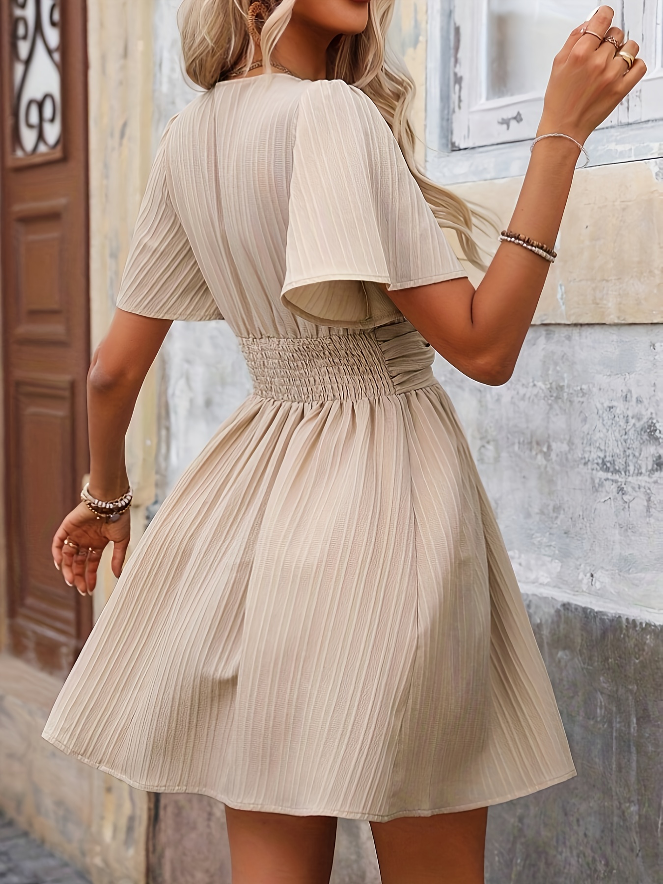 Vestido Corto Vestidos Color Beige Casuales Vestido Elegante Mujer