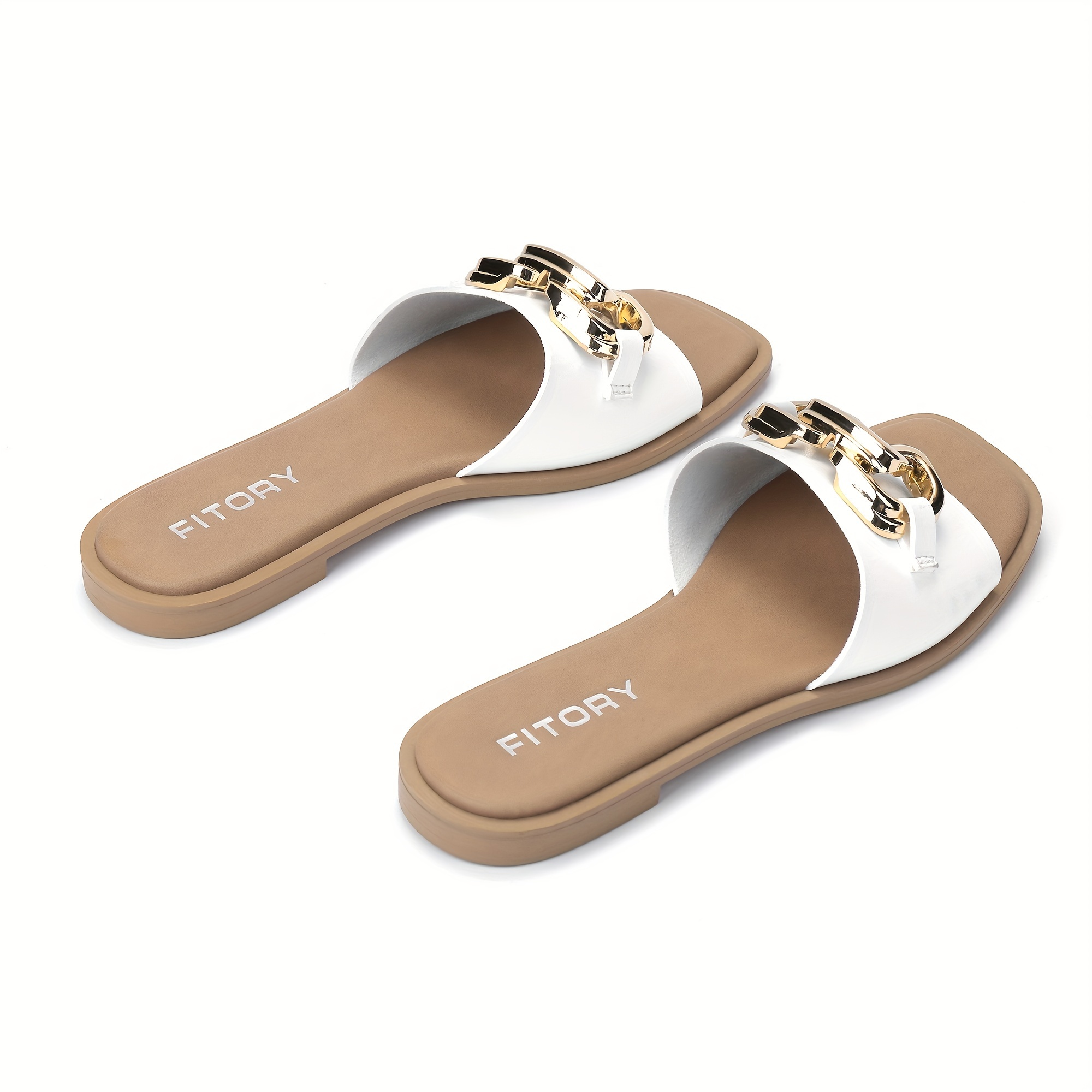 

Women's Flat Slide Sandals, Fashion Buckle Decor Square Open Toe Summer Shoes