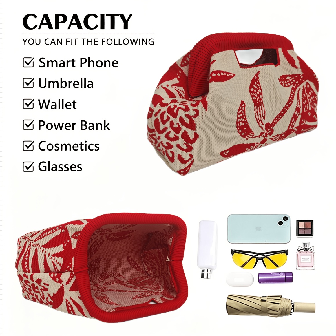 TEMU New Knitted Handbag With Top Handle, Large Capacity For Daily , Shopping, Travel, And Banquets