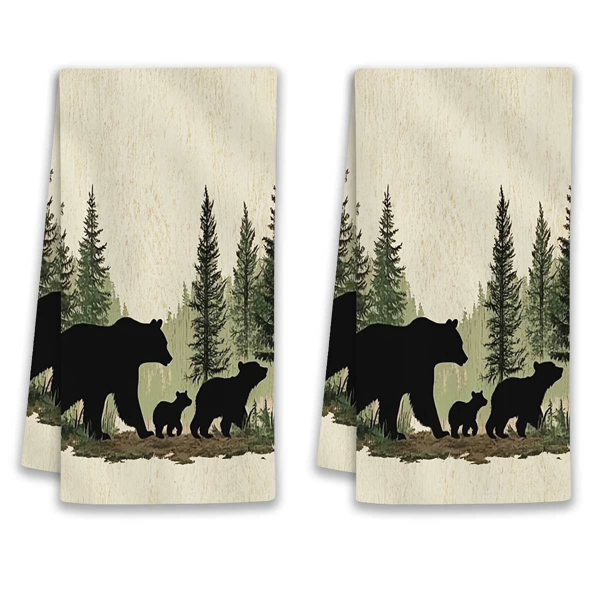 

2-pack Black Bear Family Silhouette Kitchen Towels, 100% Polyester, Super Soft Knit Fabric, , Hand Wash Only, Cartoon Themed Absorbent Towels For Home Decor