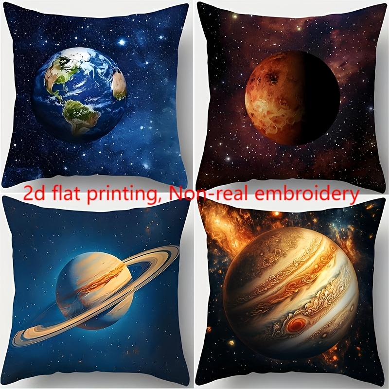 TEMU 4pcs, 2d Flat Printing, Non-real Embroidery,starry Sky Themed Pillowcase , , Jupiter, For Saturn Patterns, 17.72 * 17.72 Inches, Suitable For