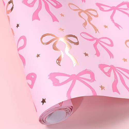 3pcs roll bright hot stamping bow gift wrapping paper suitable for wedding baby shower birthday party decorations roll with bow pattern for party supplies wrapping paper sheets for baby showers birthday party decor