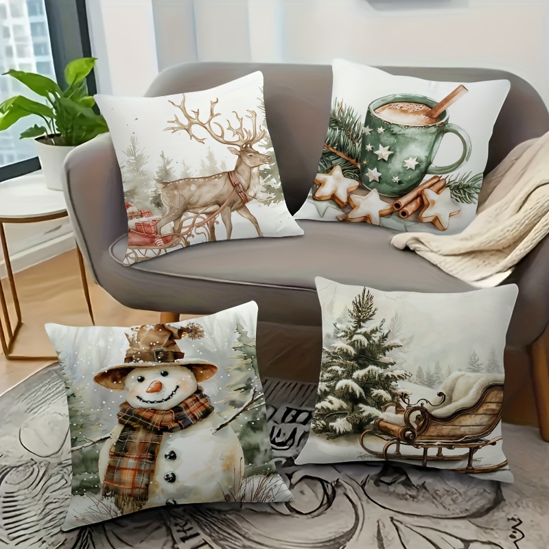 

4- Jit Christmas , Cushion , , , Snowman, , , Washable - ( Inserts Not Included)