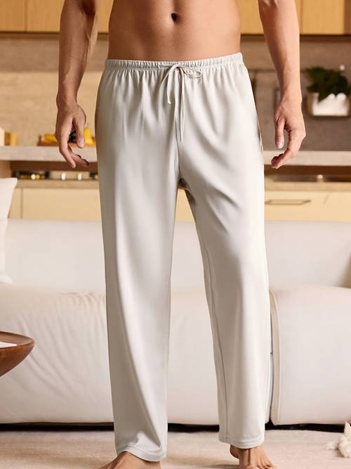 mens lightweight sleep lounge pants with elastic waistband solid color pajama pants 95 polyester 5 spandex soft knit joggers for home gym regular fit multi use pants