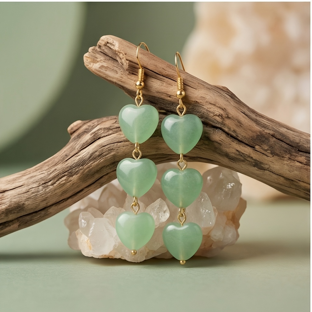 TEMU Aretes de de , Aretes Colgantes de Tres Niveles con Verde, Aretes Elegantes con Largos, Aretes para Menstrual, Regalo Romántico para San