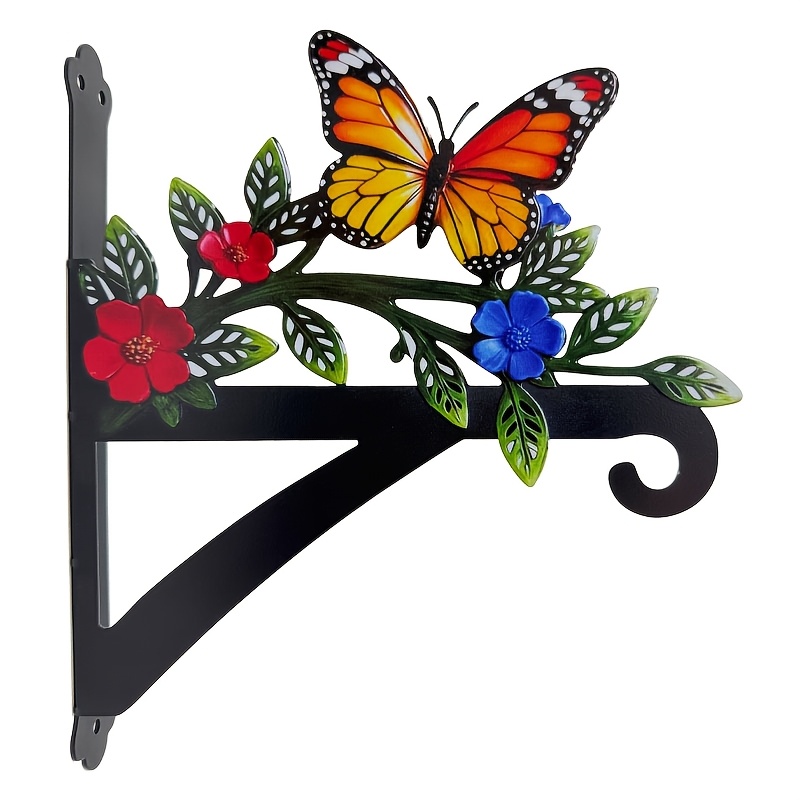 E-shop Eleganter Eisen Schmetterling und Blumen Design Kränzchen Haken - zum Aufhängen von Blumentöpfen an Garten, Balkon und Bauernhaus Wände, mit