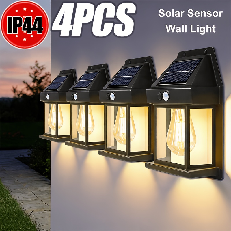 TEMU 2026 New 4/2pcs Outdoor Solar Light, Outdoor Wall Lamp, Ip44 Waterproof With Human Detection, , Automatically Turns From Daylight To Night,