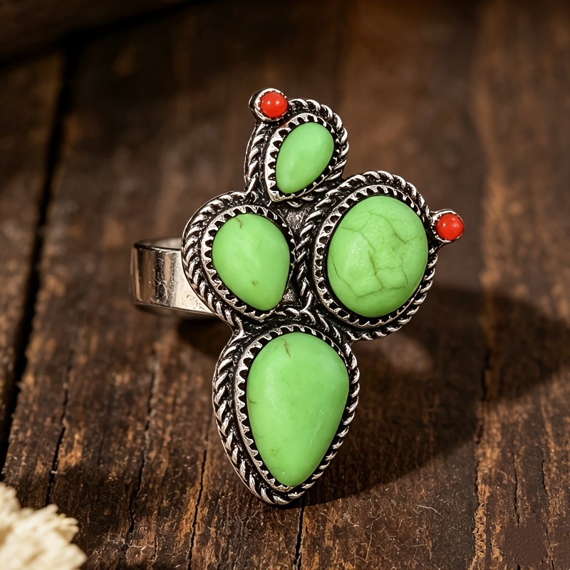 TEMU A Distressed Western Bohemian Green Adjustable Alloy Ring