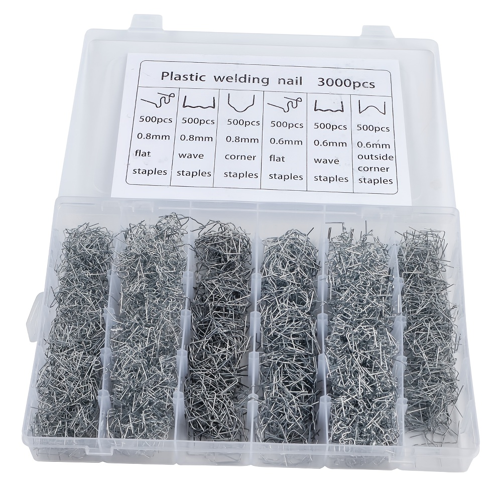 3000pcs hot melt welding staple kit plastic welding   car bumper repair tool set with 6 different sizes welding accessories for car bumper crack repair   for plastic crack repair hot melt welding wire without battery