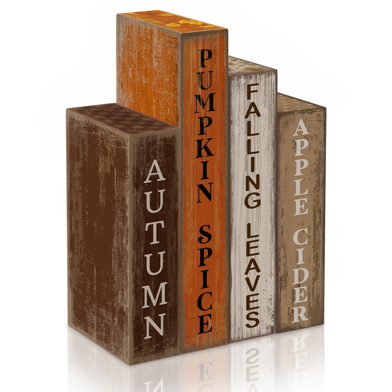 Fall Tiered Tray Decor, Distressed Rustic Stacked Wooden Book Blocks, Autumn Pumpkin Spice Falling Leaves Cider Farmhouse Tabletop Signs, Ornaments For Kitchen Coffee Bar, Fall Home Decor Gift