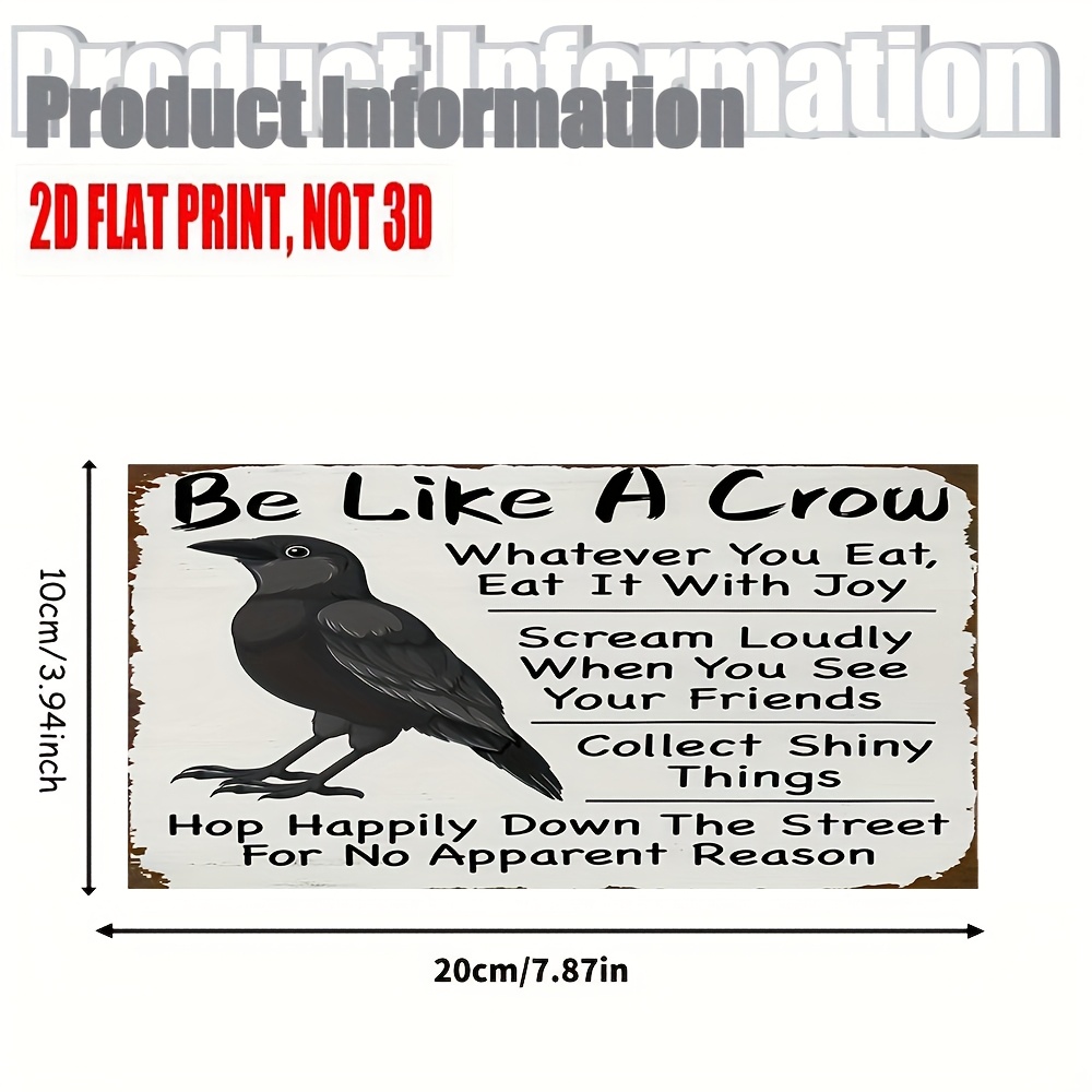 TEMU 2d Flat - 1pc, 2d Flat Vintage Wooden Wall Art Sign With Humorous Crow Illustration, Suitable For Country , Garden , Wooden Wall Art Decoration,