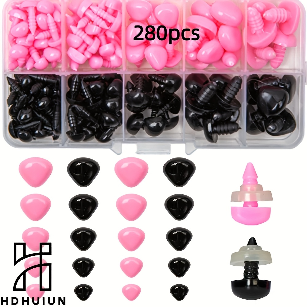 280pcs Of Plastic Safety Noses In 5 Different Sizes, Complete With Washers, Ideal For Crafting Crochet , Dogs, And Plush Dolls
