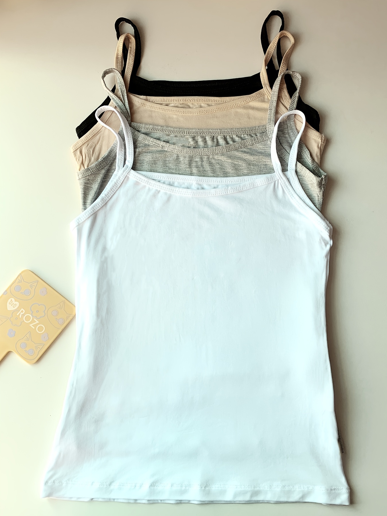 Girl Ribbed Vest Tank Top Teenage Stretch Camisole with Removable