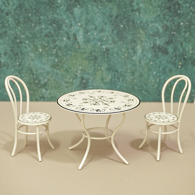 3pcs Retro Style Cast Iron Table And Chair Set, Play Table Back Chair Set, Dollhouse Decoration, Miniature Home Scene Ornaments Are Gifts