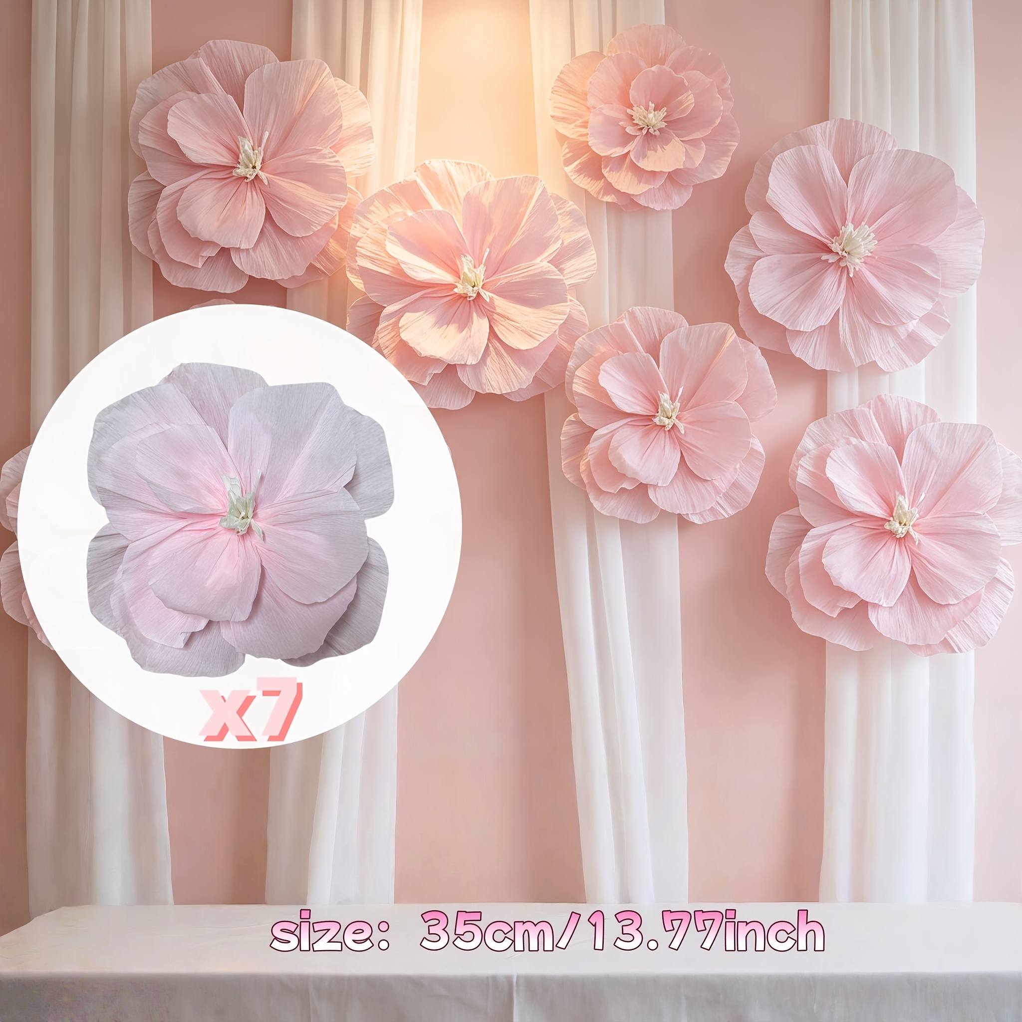 TEMU High-quality Large Size 7pcs Set Of Large Artificial Peony Simulation Flowers, High-quality Paper Flowers, Decorative Paper Flowers, Flower Wall