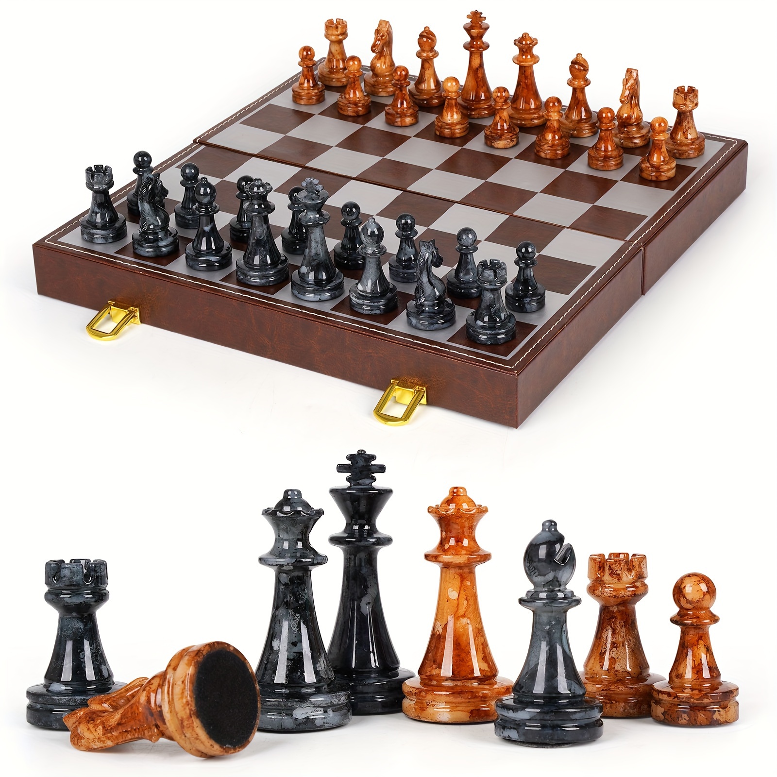 

Chess Set For Adults, Leather Chess Board Game Adults, 11.8" Folding Magnetic Chess Set Game Portable Travel Chess Game For Tournament Professional Beginner Gift