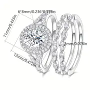 Men Stackable Rings Set 18k White Gold Plated Three-in-one Oval Halo Cz ...