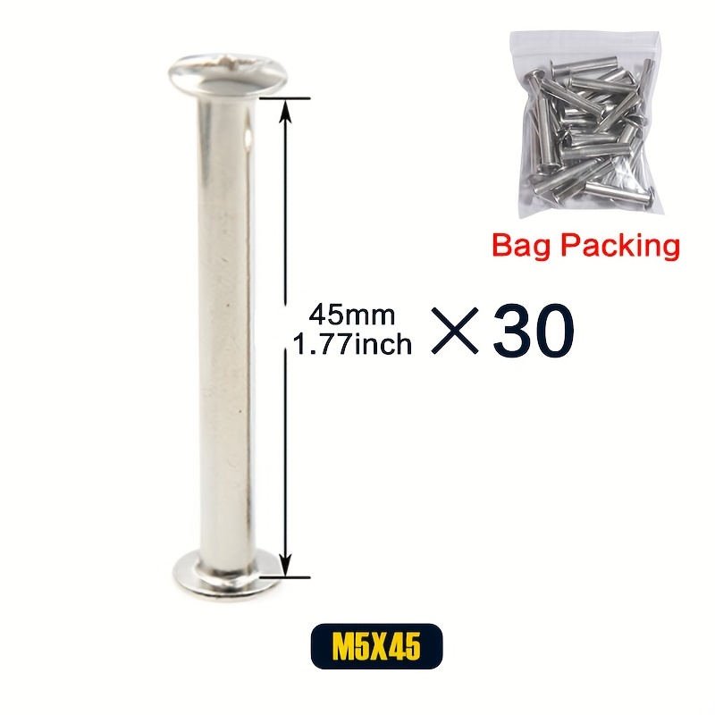 TEMU 30-117 Pairs (60-234pcs), M5 X 6/10/15/25/35/45 Silvery Phillips Chicago Screws Binding Screw Posts, Photo Albums Binding Screws Assorted Kit 6