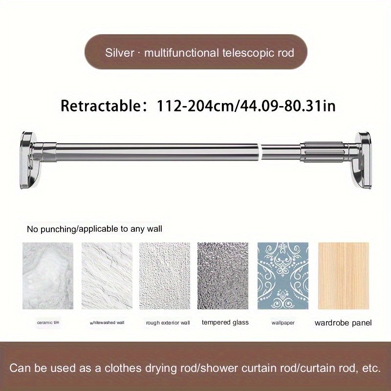 TEMU [popular] Telescopic Rod - Without Drilling, Durable And Adjustable, Suitable For Shower Curtains, Window Curtains, Door Curtains, Wardrobe