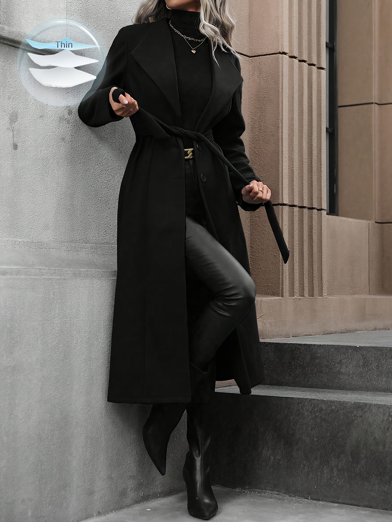 Chaqueta de Forro Polar con Botones y Solapa Grande para Mujer, Cinturón Incluido, Otoño/Invierno - Imagen 4