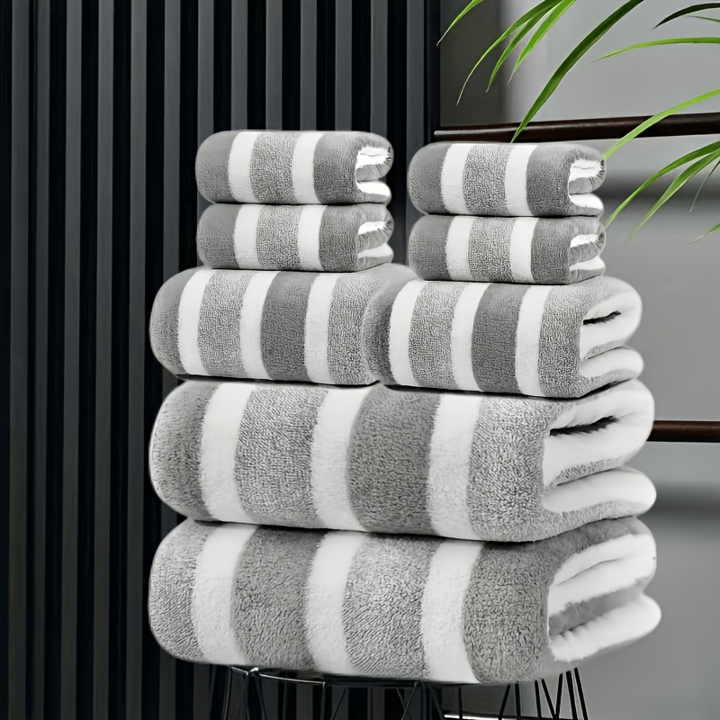 TEMU Ensemble de 8 pièces, perte de poils, super absorbant, serviettes de bain à rayures bicolores à super douces, comprenant 2 grandes serviettes de