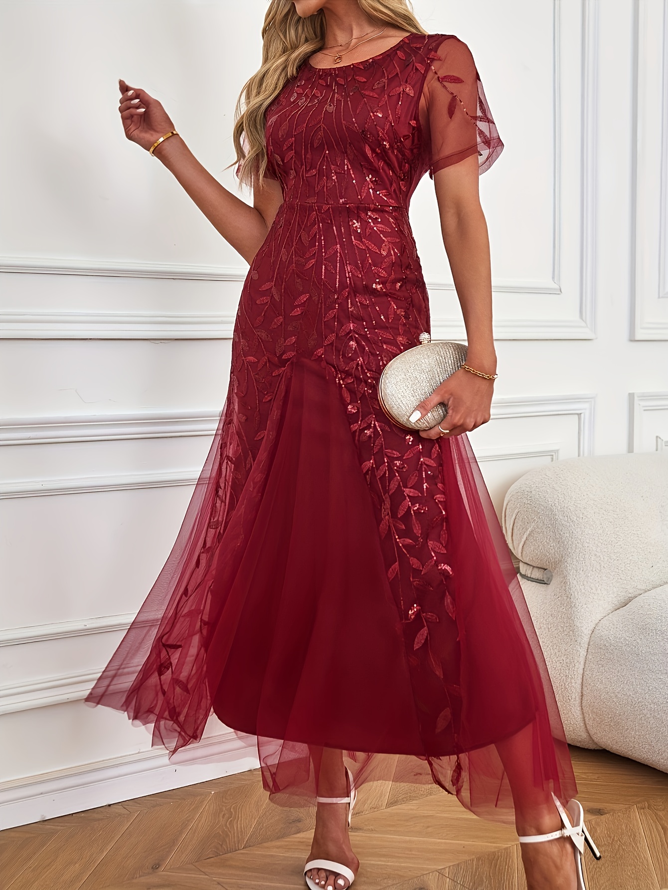 Guest Dresses Sequin Bodice Bridesmaid Dress With Chiffon Skirt