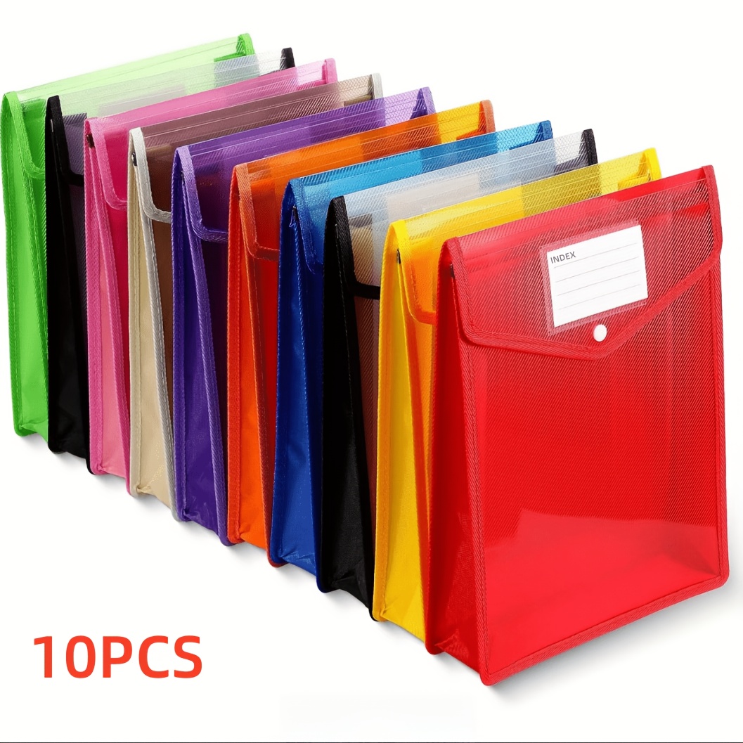 TEMU Lot de 10 pochettes A4, organisateur de dossiers, pochette de classement extensible, organisateur de documents avec fermeture à bouton-pression