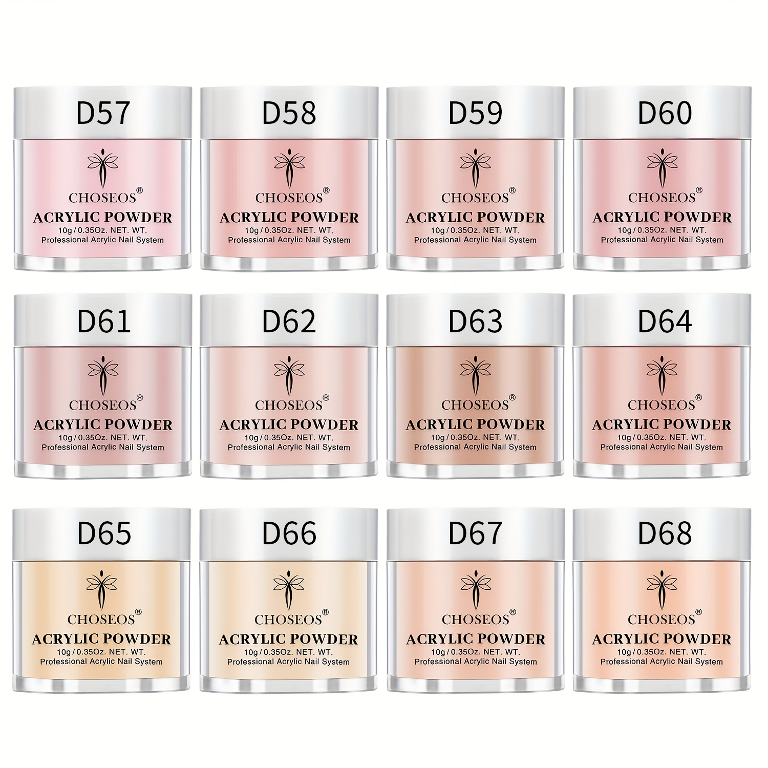 Image of 12-color Chosso Acrylic Powder Collection - Neutral And Soft Tones, Scent-free, For Nail Art, Great Present For Mother's Day, Halloween, Easter, Christmas, And Valentine's Day