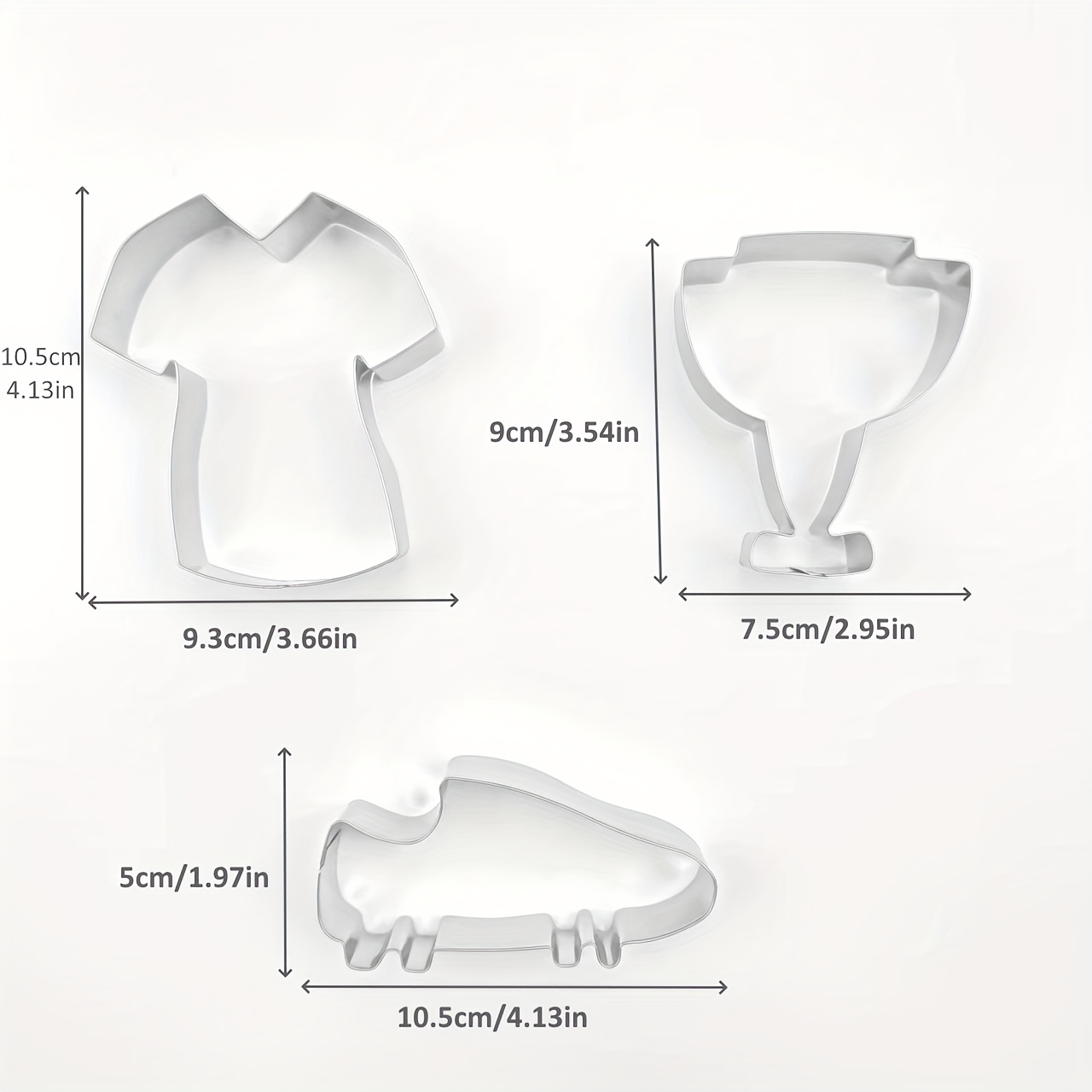 3pcs Sinzaz Stainless Steel Soccer () Cookie Cutter Set With Trophy, Jersey Number 1 & Sneaker-shaped Cutters - Reusable Molds Parties, Sports-themed Cupcakes, Treats - Durable 430 Steel Cookie