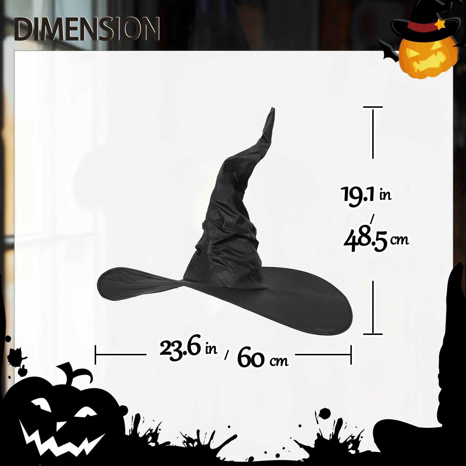 Adult Witch Hat For Halloween — Large Pointed Wizard Hat With Wide Brim, Adjustable Band | Cosplay, Costume Party Accessory For Women & Men