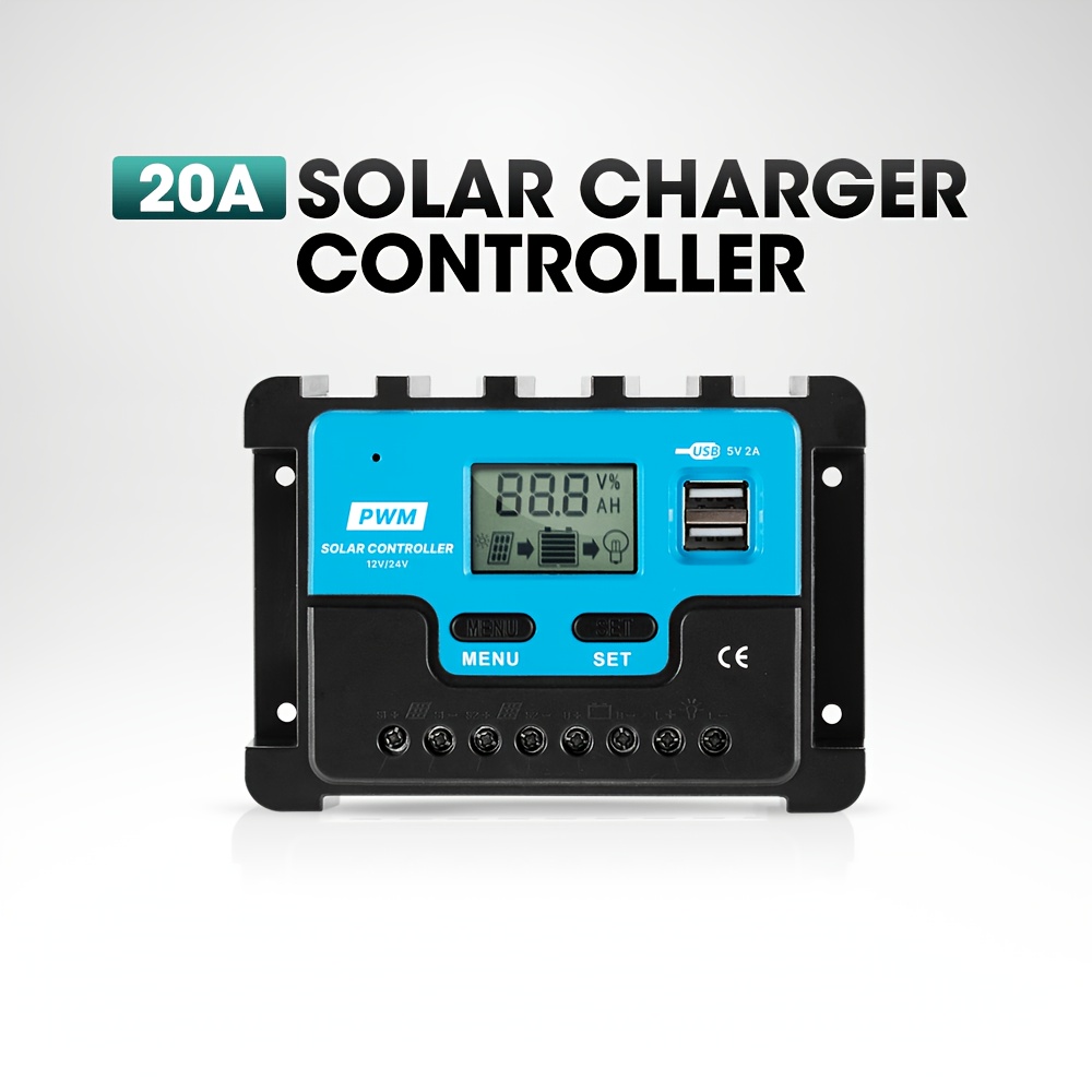 TEMU 20a Solar Charge Controller 12v 24v Lithium Battery Panel Regulator 2 Usb Lcd, Without Battery